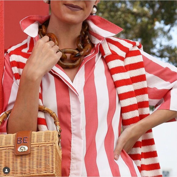 Atlantic pacific x lake marnie caftan red white stripe shirt dress small - Picture 2 of 12